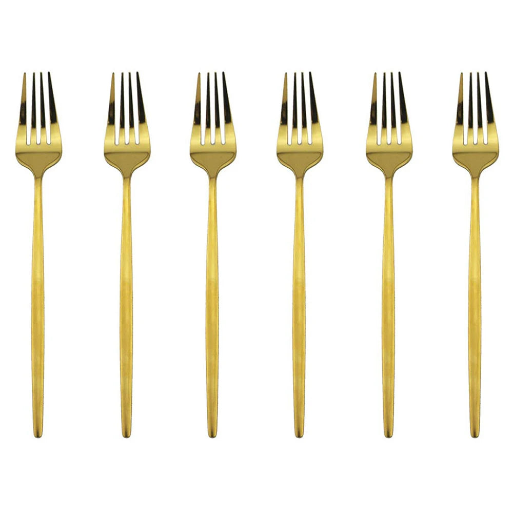6 pçs silvere/dourado talheres 8.2 Polegada aço inoxidável jantar garfo acampamento conjunto de louça utensílios de mesa comer
