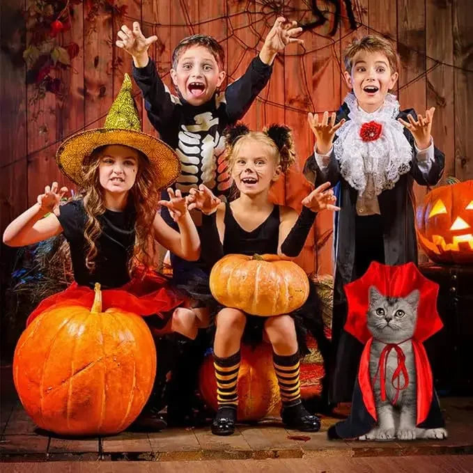 Fantasia de Vampiro para Animais de Estimação para o Halloween - Capa Confortável de Nylon com Fecho de Tira, Adequada para Cães e Gatos de Pequeno e Médio Porte