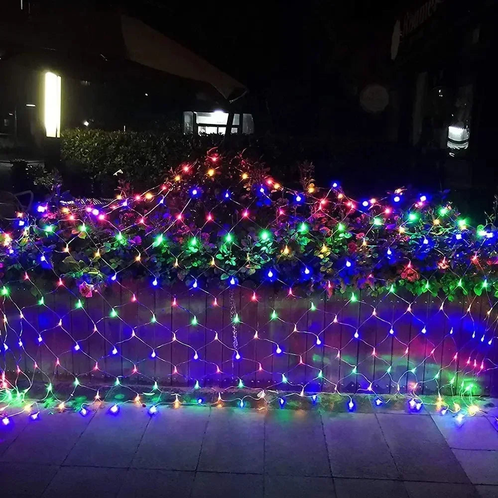Decorações de natal lâmpada led rede de pesca luz ao ar livre à prova dwaterproof água rua árvore decoração luz festival casamento malha luz