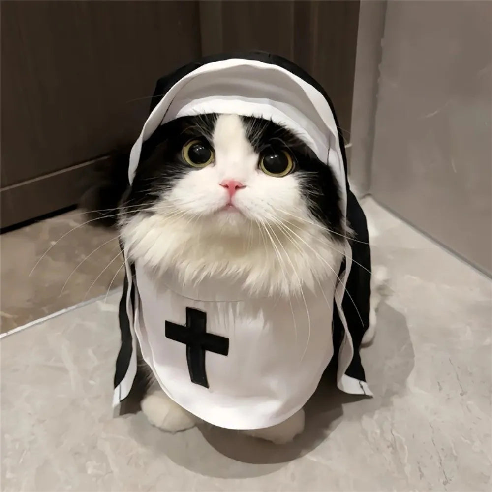 Fantasia de Natal para Cães e Gatos, Roupa Respirável de Freira para Filhotes e Gatinhos, Acessórios para Fantasia de Halloween, Macacão para Animais de Estimação