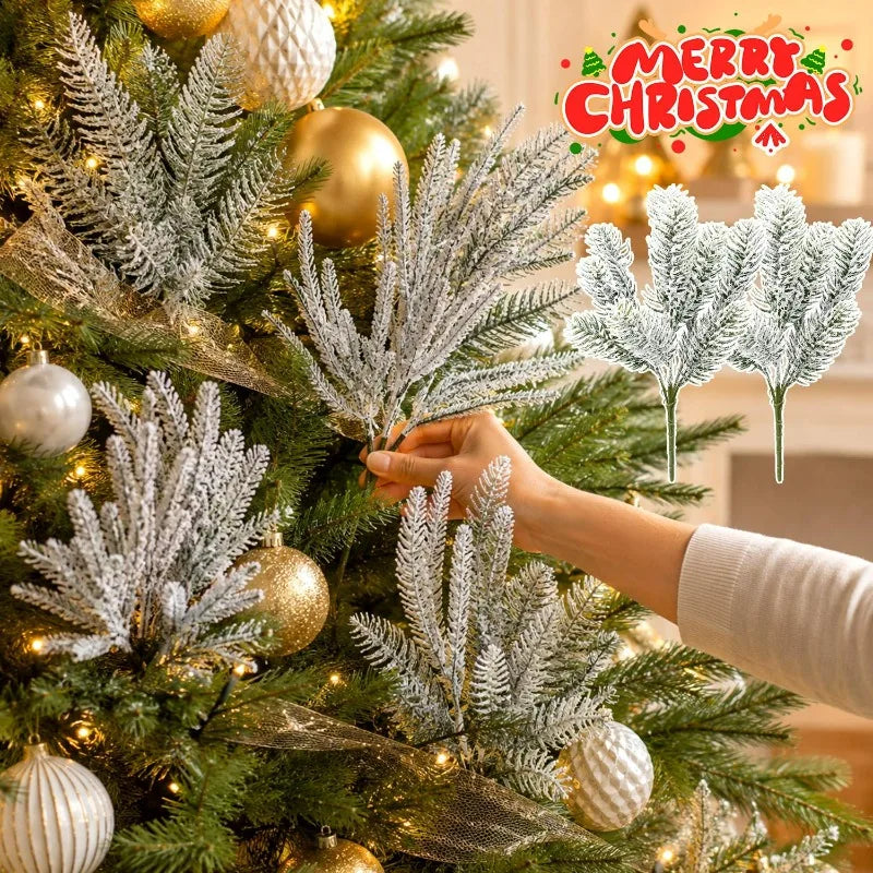 Galhos de Pinheiro Artificiais de Natal com Agulhas de Pinheiro Nevadas, Guirlanda de Planta Artificial para Decoração DIY