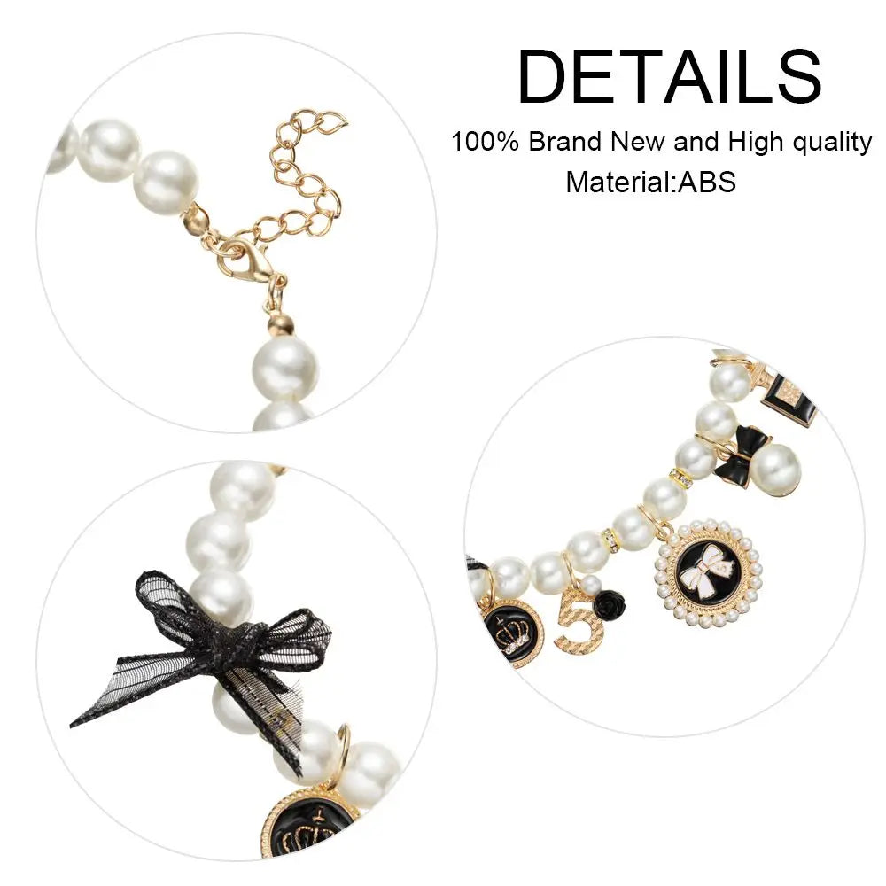 Produtos para animais de estimação, joias para gatos, coleira fofa, cachorro, gato, princesa, arco, colar de pérola para animais de estimação, ajustável