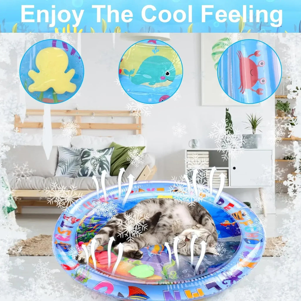 Tapete de jogo sensorial de água para animais de estimação, para gatos e cães, almofada de resfriamento espessada, brinquedo interativo para animais de estimação, verão, atividade interna