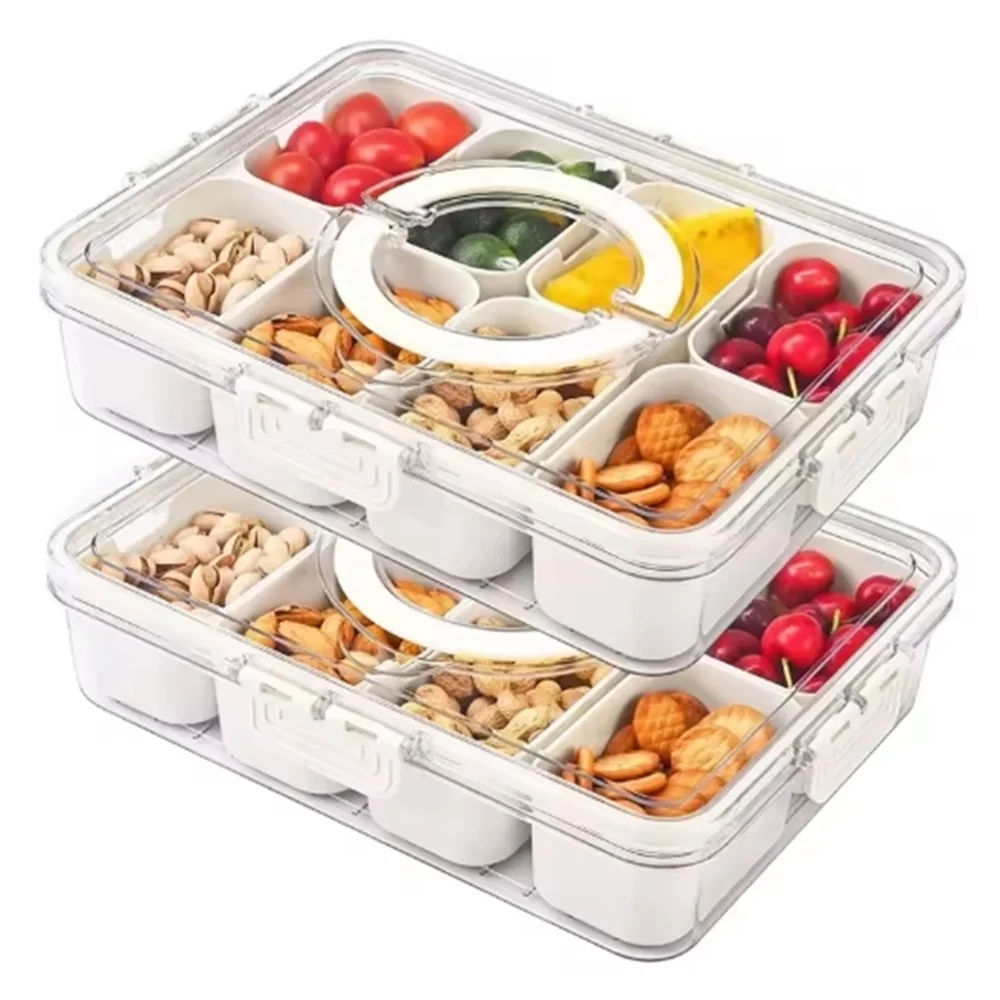 Bandeja de Servir Dividida com Tampa, Recipiente para Armazenamento de Alimentos, Caixa de Lanches, Recipientes para Lanches com 8 Compartimentos, Recipientes para Armazenamento de Frutas