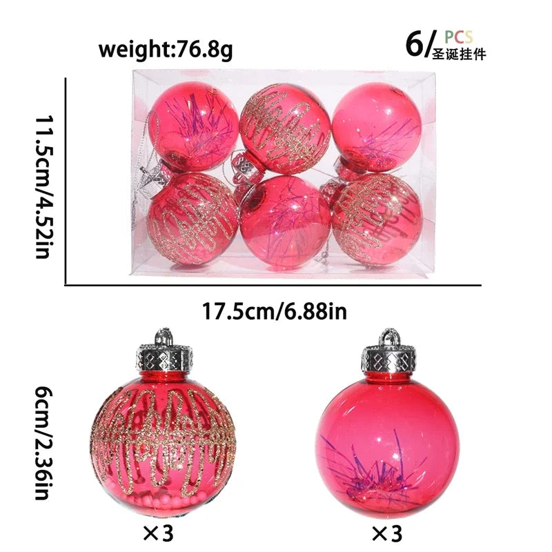 Decoração de Natal, Bola de Natal de 6 cm, Enfeite para Pendurar na Árvore de Natal, Ornamento para Decoração de Casa, Festa, Presente de Ano Novo, Acessório de Natal.