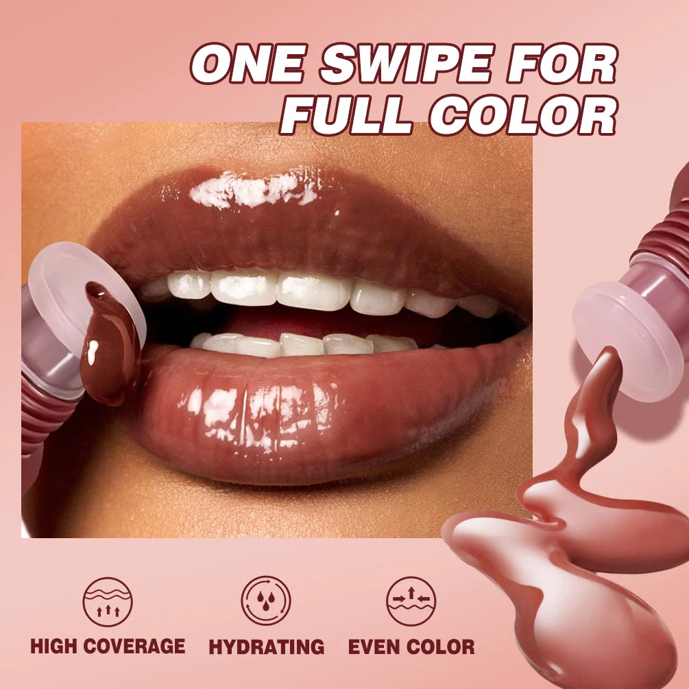 QIBEST Watery Crystal Clear Jelly Lip Oil Lip Balm Moisturizing Smoothing Lip Lines Jelly Pout Lip Gloss Glass Tinted Lip Glaze