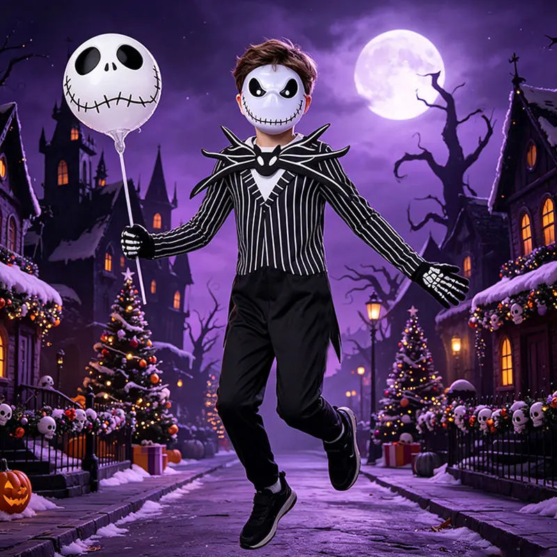Fantasia infantil de Jack Skellington, fantasia de pesadelo antes do natal, roupa listrada para meninos, conjunto de fantasia para festa de Halloween