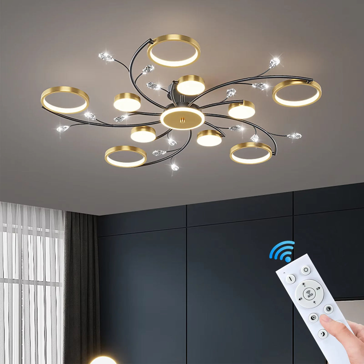 IRALAN-Lustre LED moderno para sala de estar, lustre redondo para cozinha, controle remoto inteligente, luz interior