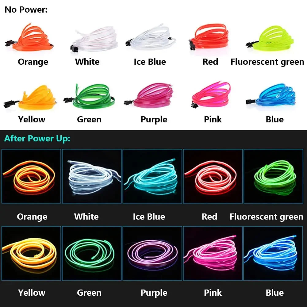 5m interior do carro conduziu a luz de tira néon el fiação lâmpada decorativa para auto diy flexível luz ambiente usb festa atmosfera diodo