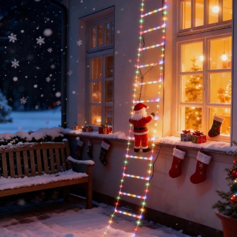 Luzes de Natal de 3m com Papai Noel Subindo Escadas para Decoração de Árvore de Natal, Sala de Estar, Quarto, Janela e Festas
