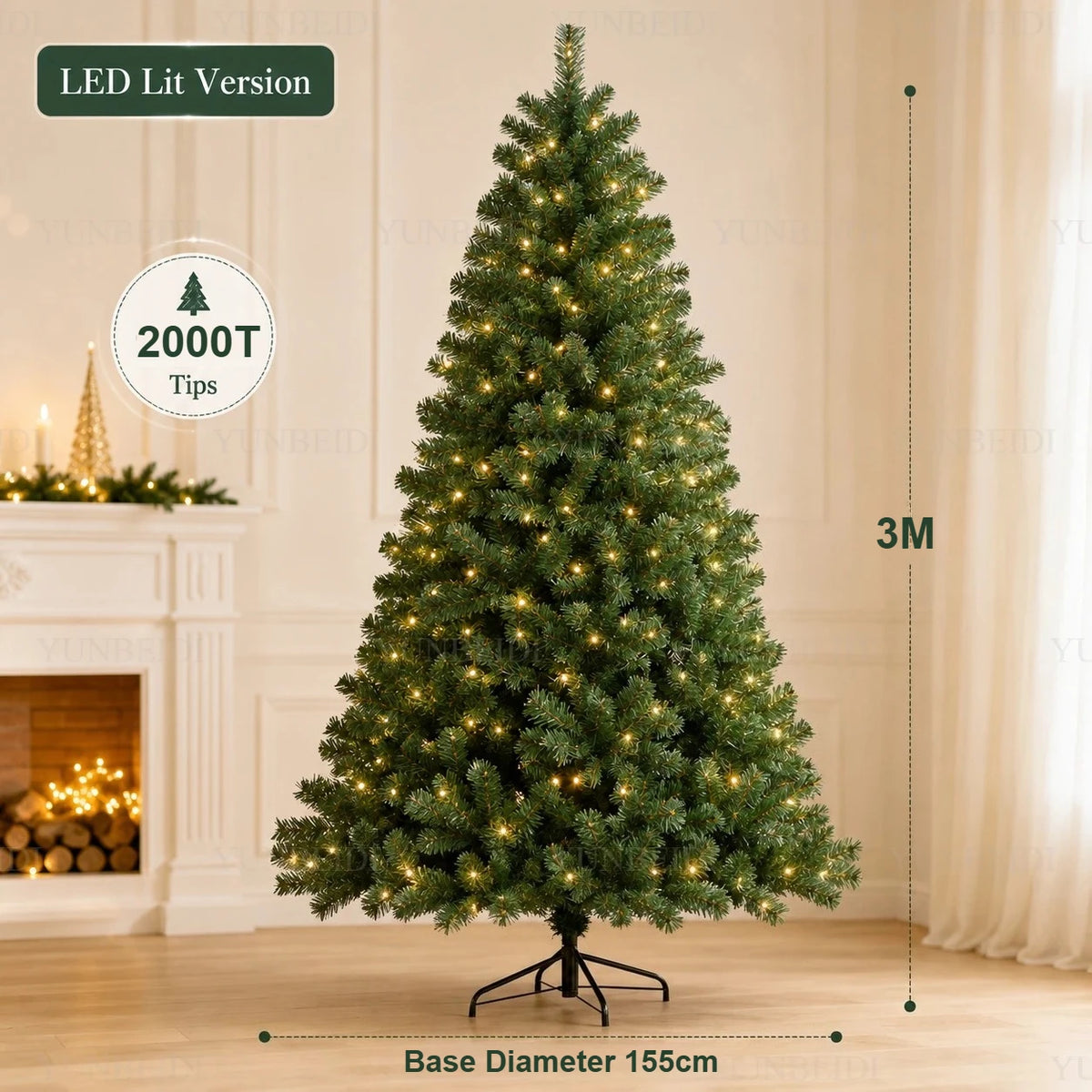 Árvore de Natal Artificial Grande em PVC com Luzes LED, de 120cm a 300cm, Decoração para Festa de Natal e Ano Novo em Família