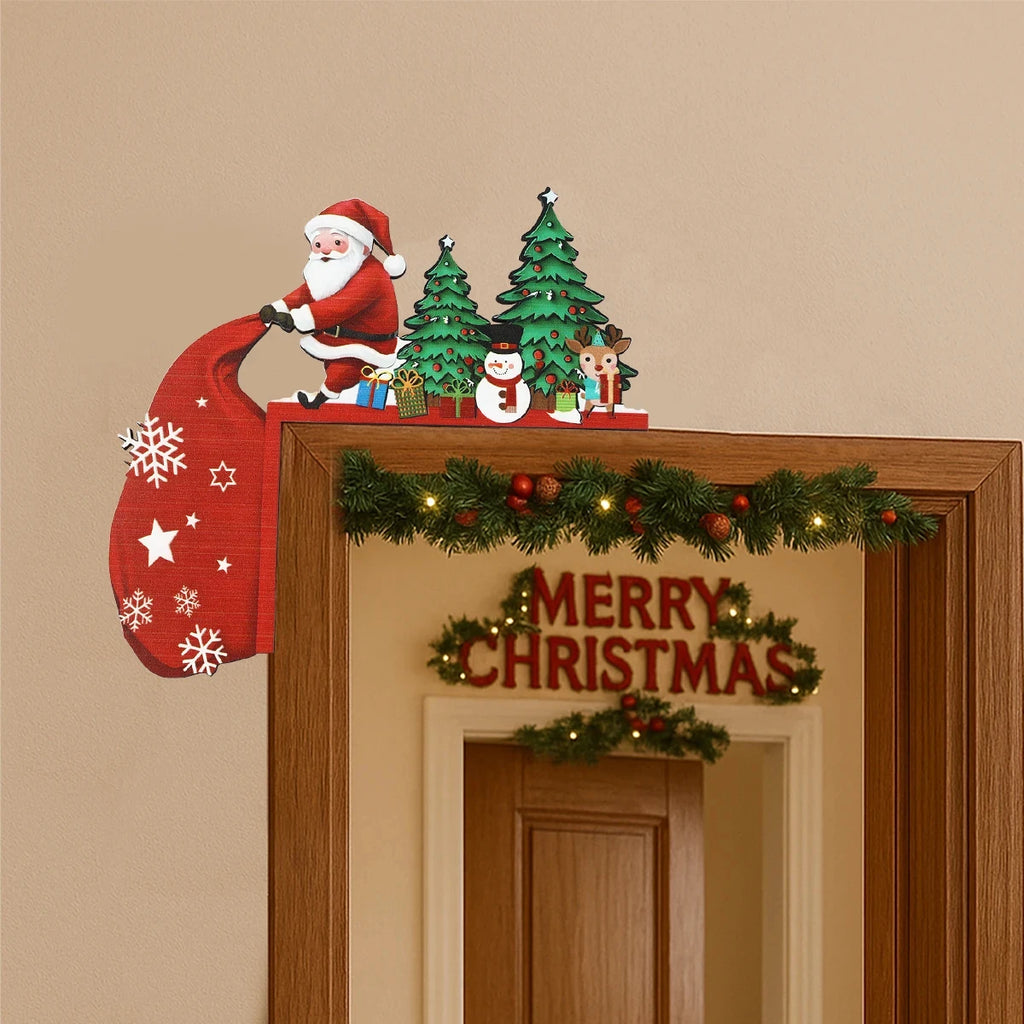 Enfeite de Natal 2D em madeira, decoração para festas de Natal, pingentes de Papai Noel e boneco de neve, presente de Ano Novo, decorações para festas.