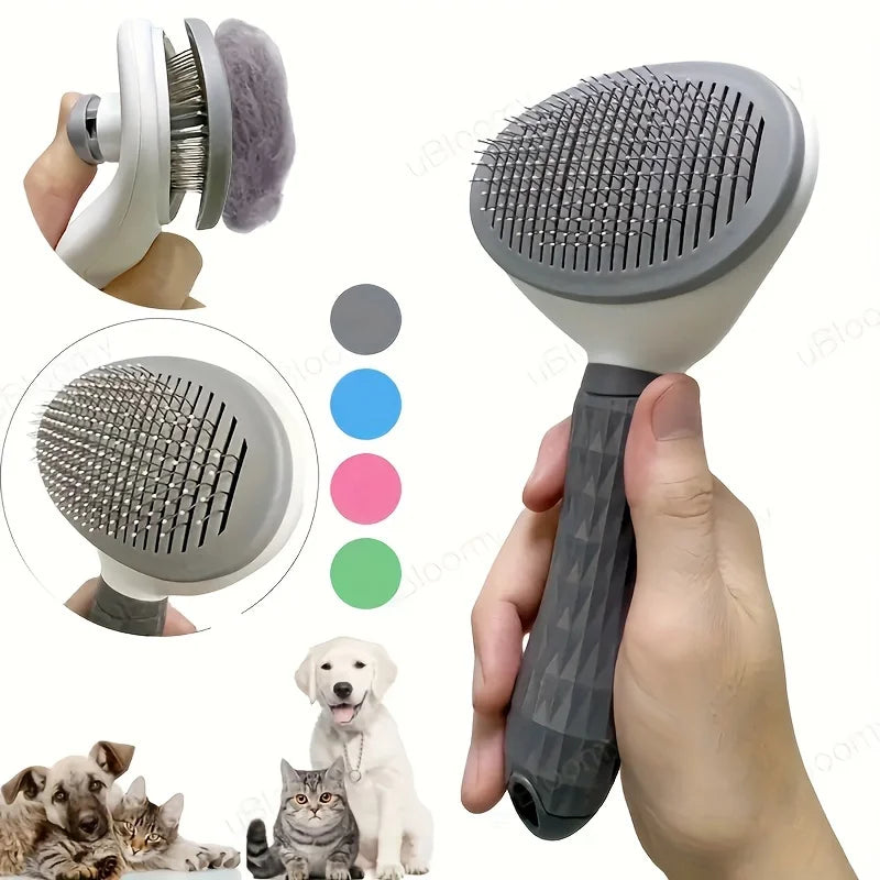 Pente de remoção de pelos de animais de estimação com um clique para preparação sem esforço de cães e gatos - Escova flutuante para remoção de pelos com função automática
