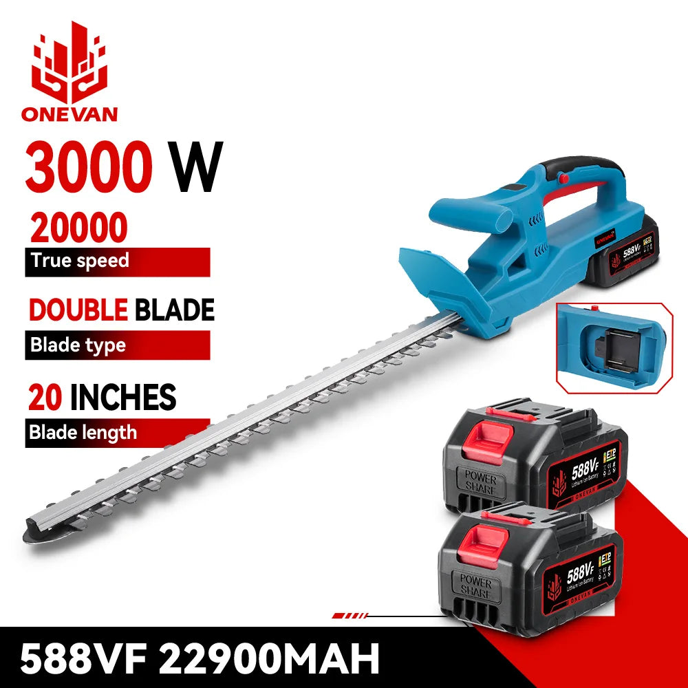 Cortador de Grama Elétrico ONEVAN 20 polegadas 3000W 20000RPM, Podador de Cerca Viva para Jardinagem, Ferramenta Elétrica a Bateria de Lítio