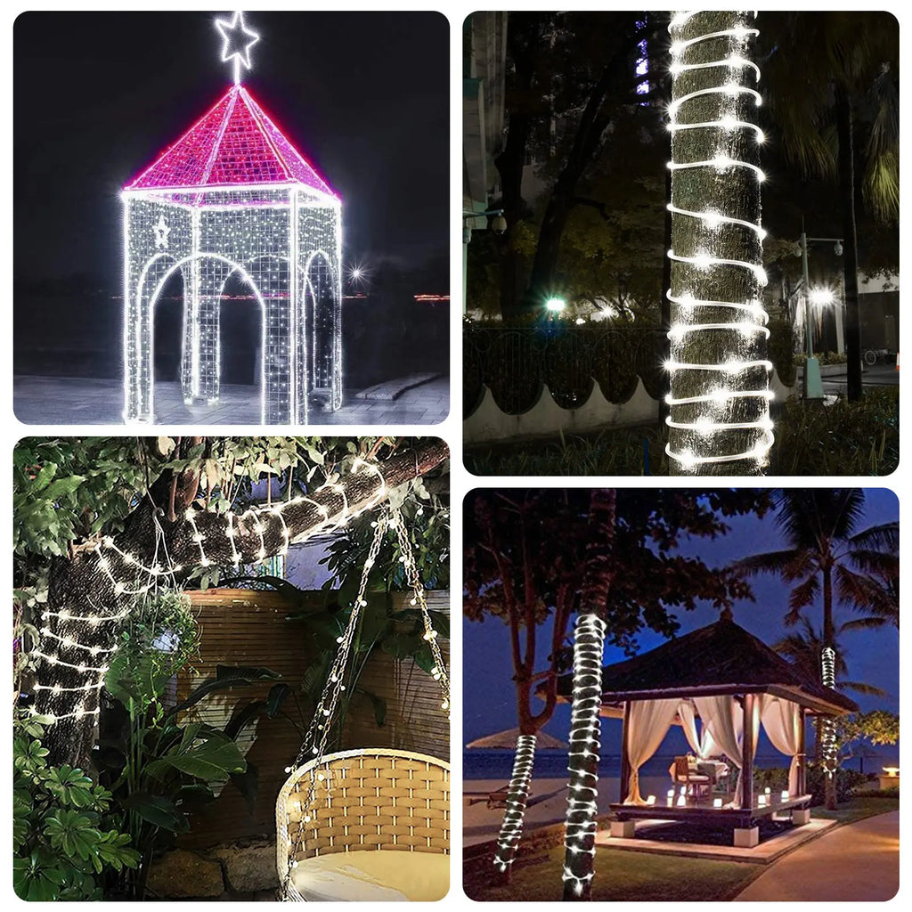 Luzes de Cordão Solar 200 LED à Prova d'Água para Exterior, Luzes de Fada Alimentadas por Energia Solar com 8 Modos para Decoração de Natal em Jardim, Quintal e Árvore
