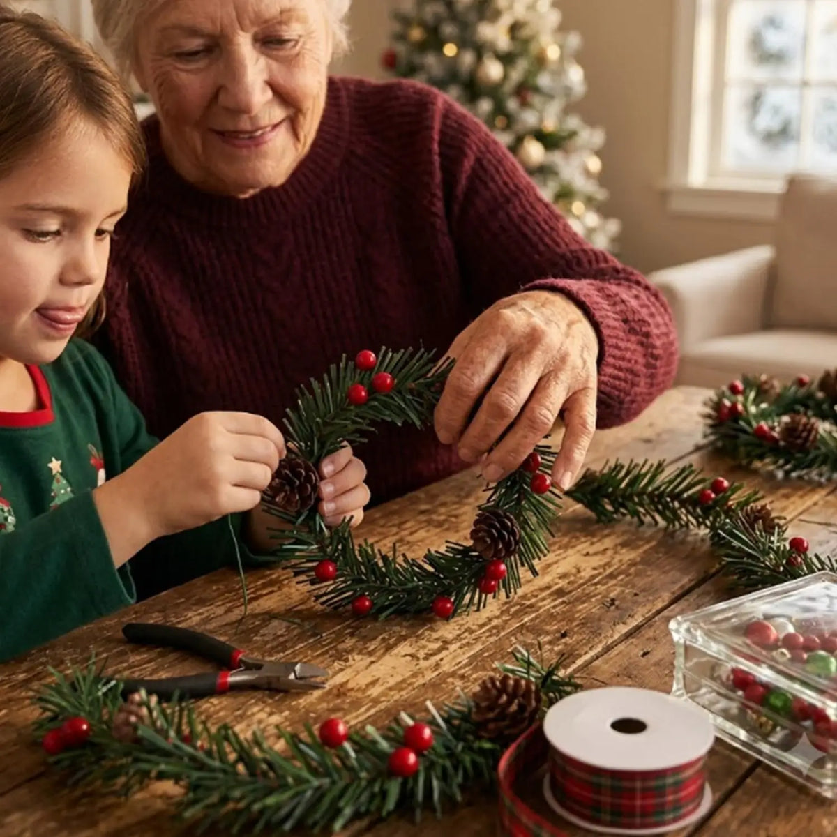 Guirlanda de Natal com Pinhas e Frutas Vermelhas, Árvore de Natal Artificial, Guirlanda de Galhos de Pinheiro, Decoração para Festas em Casa