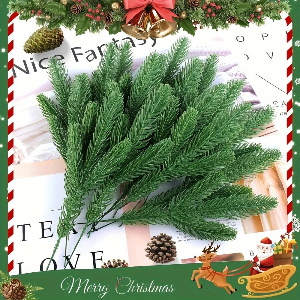 Seleção de 60 Árvores de Pinheiro Artificiais, com Ramos de Pinheiro Verde de Plástico para Decoração de Natal DIY, Plantas de Mesa para o Inverno