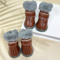 4 pçs inverno sapatos para cães de estimação antiderrapante anti-congelante botas para cães à prova dwaterproof água couro do plutônio resistente ao desgaste sapatos de lã do cão temporada de inverno