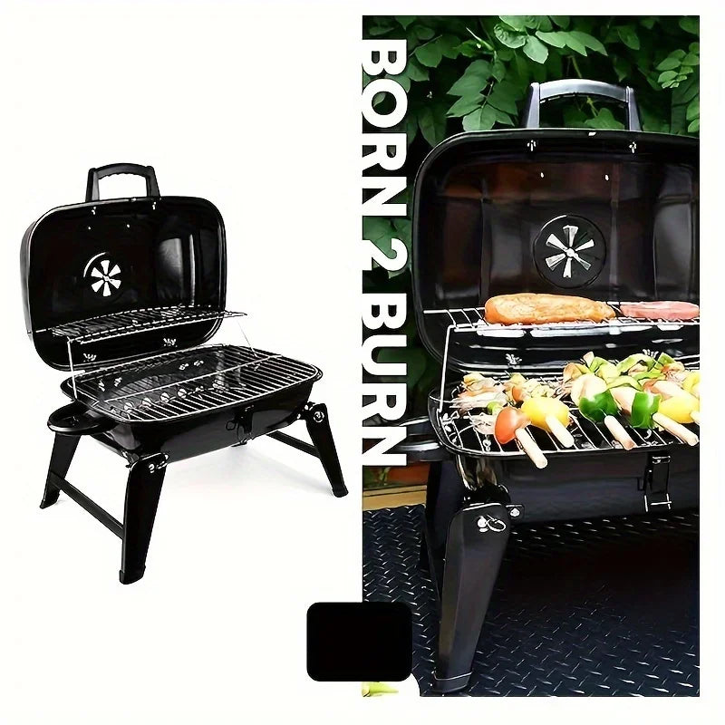 Churrasqueira a Gás Portátil com Tampa, 1 Queimador, Pernas Dobráveis, Pequena Churrasqueira a Propano para Cozinha ao Ar Livre, Camping, Churrascos, Pátios e Jardins