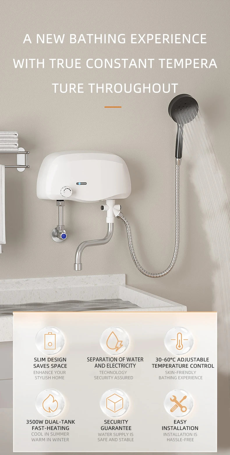 Aquecedor de água instantâneo 3500W, saída dupla de água quente/fria, aquecedores elétricos de água, chuveiro de banheiro com display de temperatura 220V