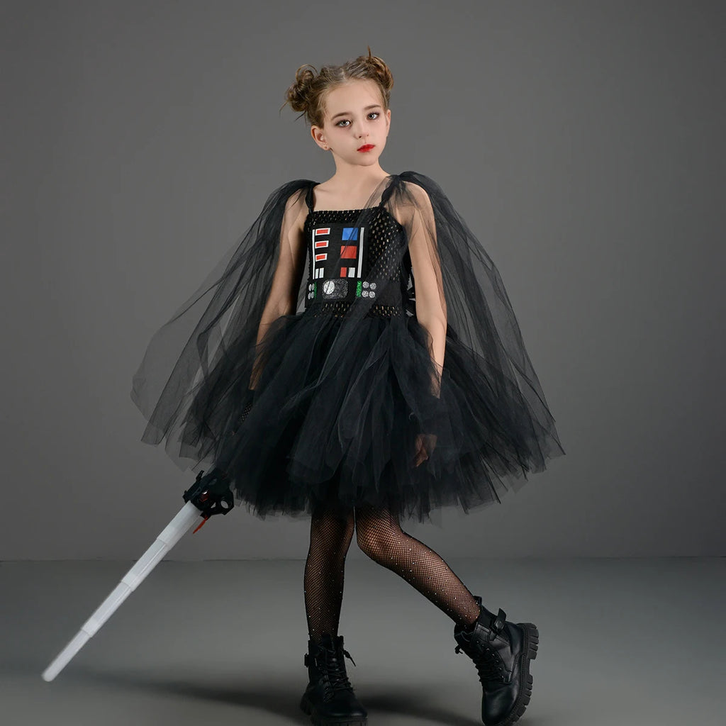 Meninas estrela escura vilão tutu traje vestido crianças halloween vader outfit crianças fantasia carnaval festa vestir-se roupas cosplay