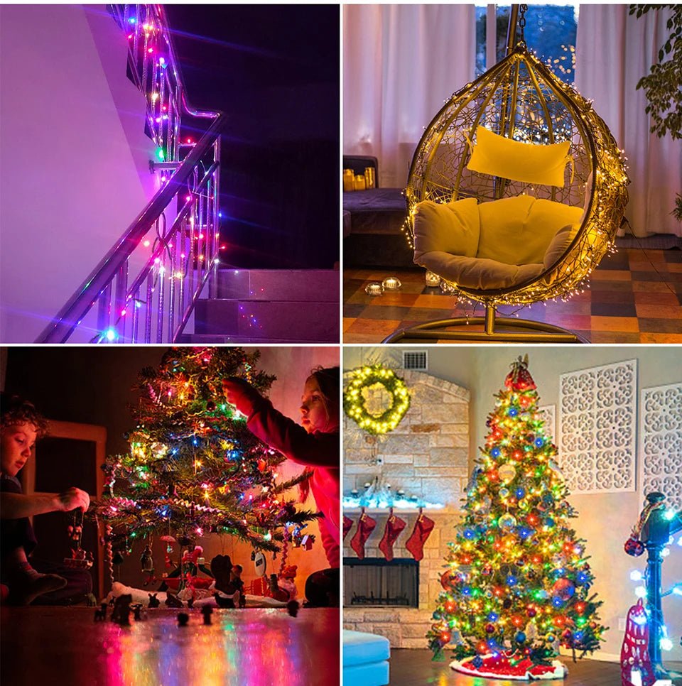 Luzes de corda LED para decoração de Natal à prova d'água, plugue UE/EUA 24V, guirlanda de luzes de fadas para decoração de quarto de jardim ao ar livre