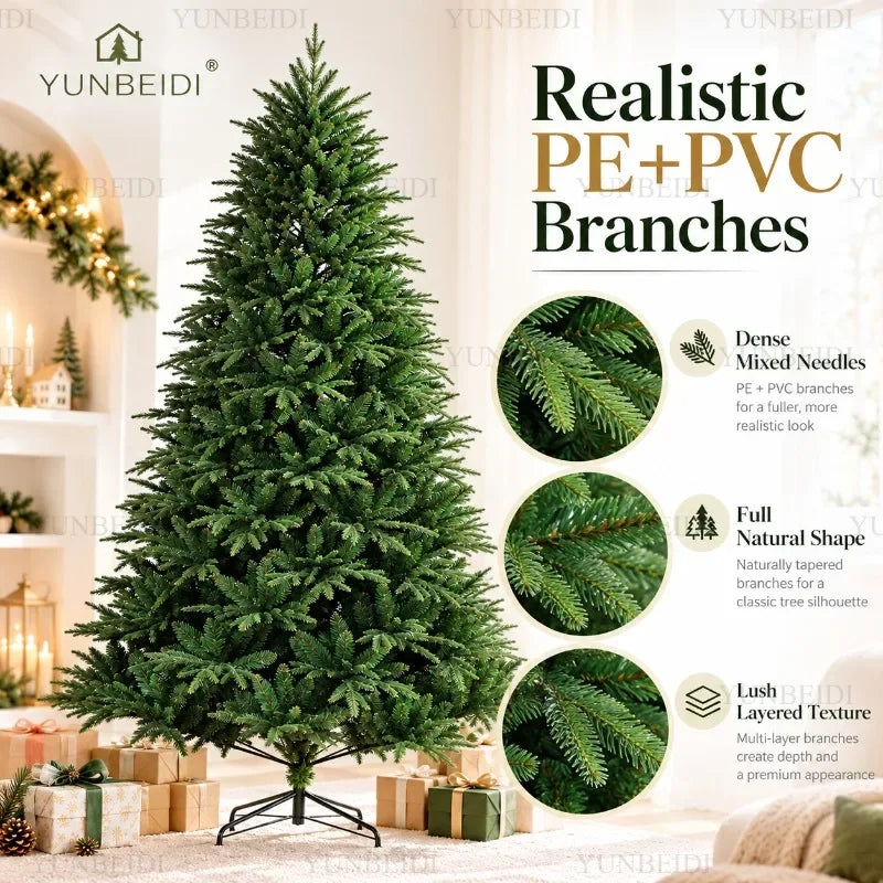 Árvore de Natal artificial em PE e PVC, com luzes LED USB e luzes quentes, árvore de Natal de alta qualidade, de 120 cm a 210 cm