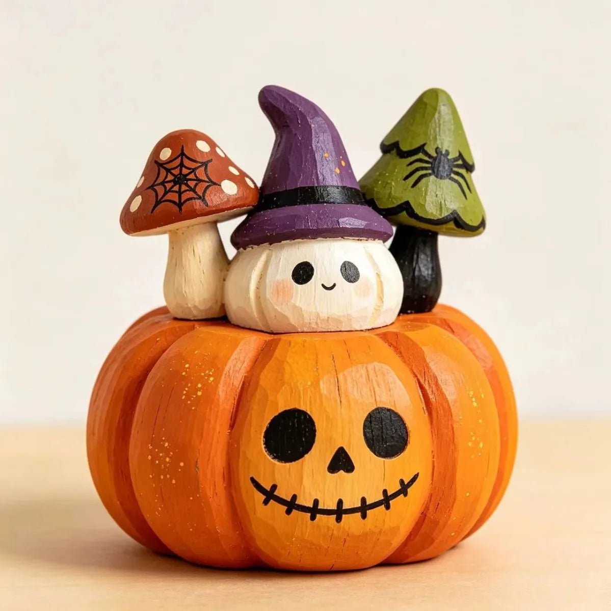 Decoração de Mesa de Madeira para Halloween, Figuras Pintadas à Mão de Coruja, Fantasma, Abóbora e Gato Vampiro para Decoração de Prateleira e Festa - Kasa & Pet
