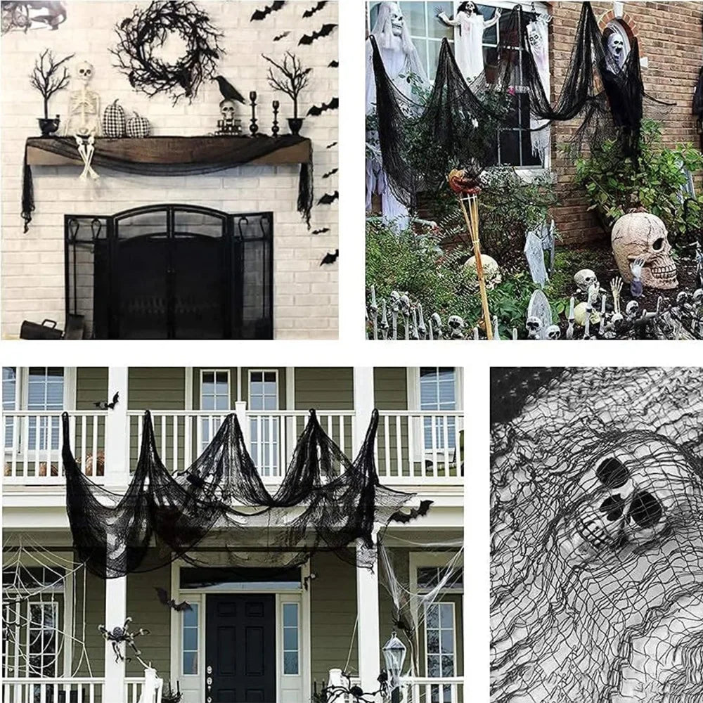 76x183cm decorações de halloween preto assustador gaze pano janela mesa porta net assustador fantasia vestido festa casa assombrada decoração da parede