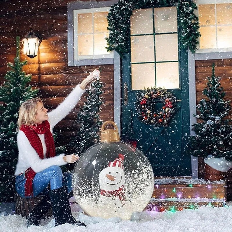 Bola Decorativa Inflável de Natal 60cm, Bolas Gigantes Grandes de PVC para Exteriores, Decorações para Árvore de Natal, Bola de Brinquedo Sem/Com Luz