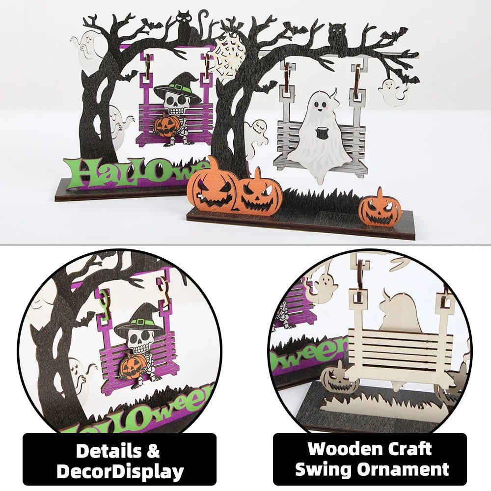 Enfeite de Mesa de Madeira para Halloween, Decoração de Mesa com Esqueleto e Abóbora Coloridos para Festa de Halloween e Decoração de Mesa em Casa - Kasa & Pet