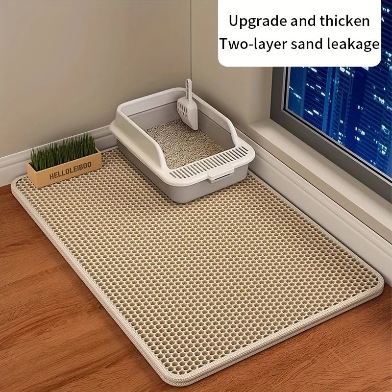 Tapete de areia para gatos de tamanho grande, design avançado de favo de mel de camada dupla, urina à prova d'água, fácil limpeza, controle de dispersão, permanece a limpeza, 1 peça