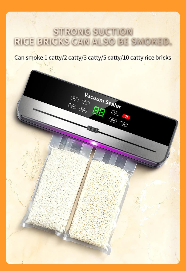Selador a Vácuo Portátil com Forte Sucção e Carregamento Sem Fio USB |   Selador de Alimentos Secos/Úmidos para Cozinha
