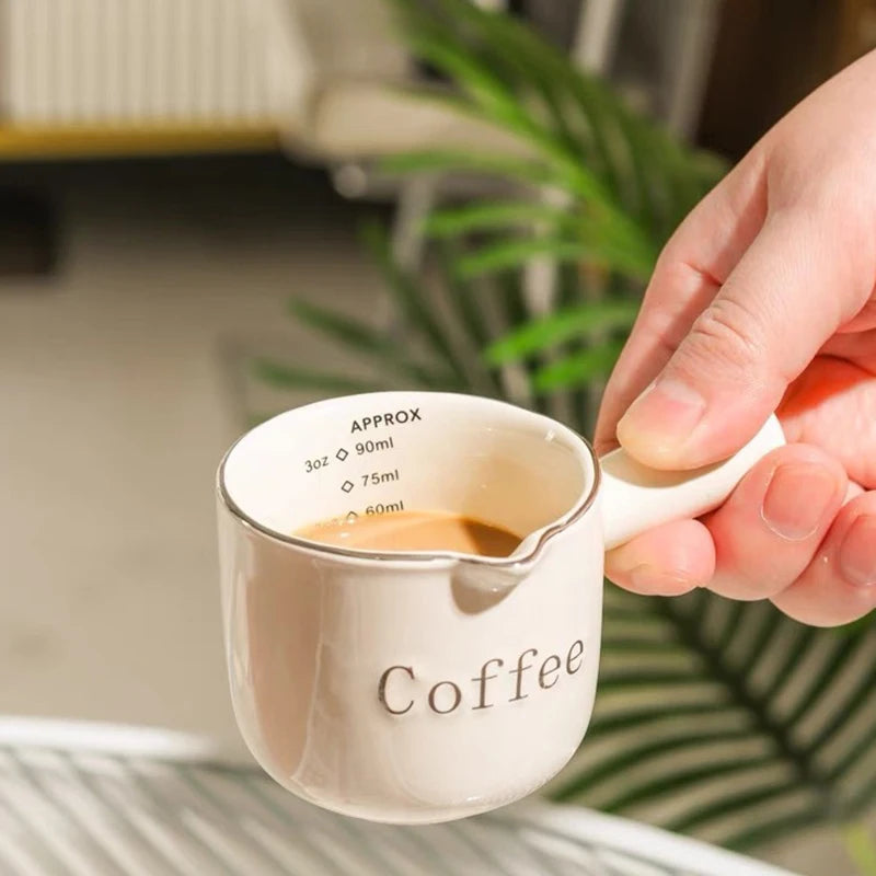 Copo de medição de café cerâmico com caneca de extração de café expresso graduada com alça agitador de latte cozinha copos de medição graduados