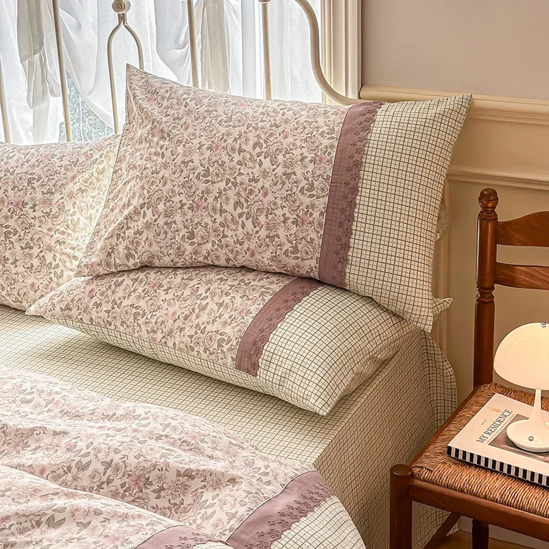 3 pçs floral conjunto de capa edredão fronhas sem enchimento coreano rendas conjunto cama gêmeo único rainha tamanho meninas linho