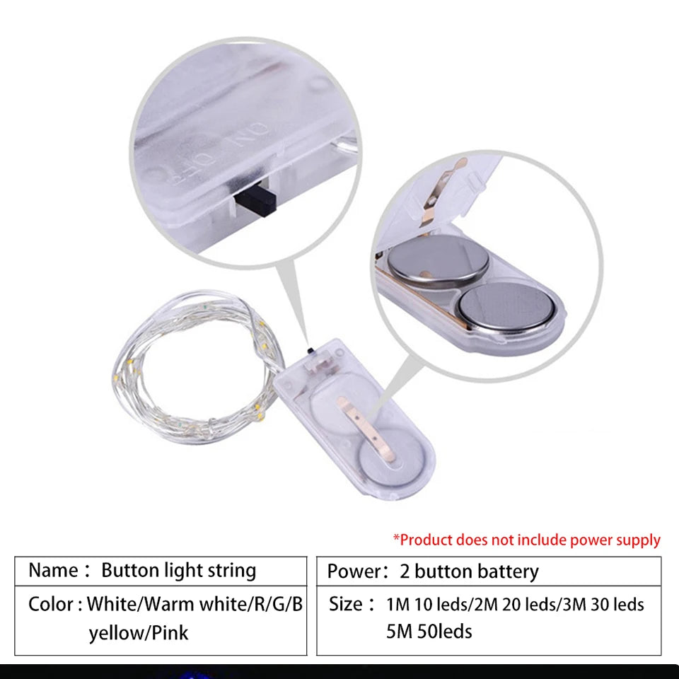 1 pçs 1m 2 3m 5m fio de cobre led luzes da corda iluminação do feriado guirlanda de fadas para a árvore de natal festa de casamento decoração natal