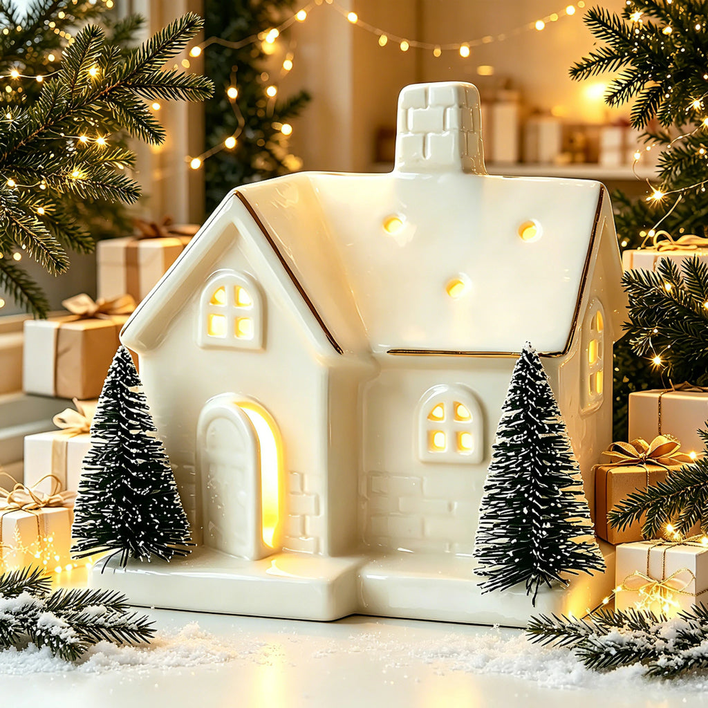 Enfeites de Cerâmica Criativos para Árvore de Natal: Casa de Neve Luminosa para Arranjo de Cenário e Pequenos Enfeites de Mesa