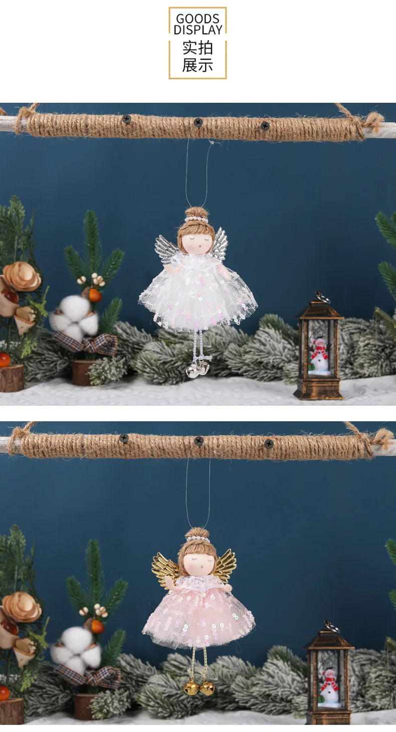 Natal Pendurado Malha Sequin Saia, Anjo Xmas Árvore Pingente Enfeites, Decoração de Casa, Noel, Presentes, 2022