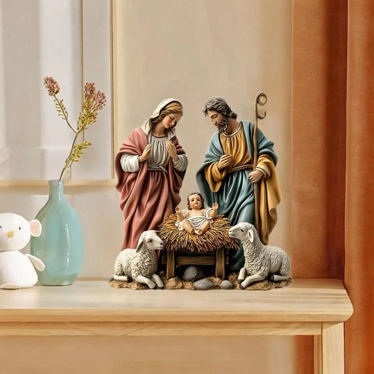 Estatueta de presépio de natal, decoração de natal, família sagrada, miniaturas, estátua para presente de aniversário, decoração interna, prateleira