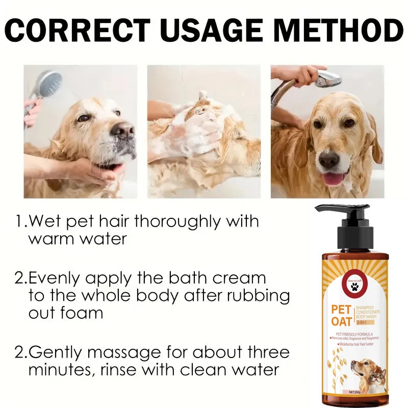 Shampoo para animais de estimação de 250g; Limpe pelos de animais de estimação, remove odor, faz o cabelo liso e não secura, tem fragrância de longa duração, shampoo especial para animais de estimação, banho, adequa