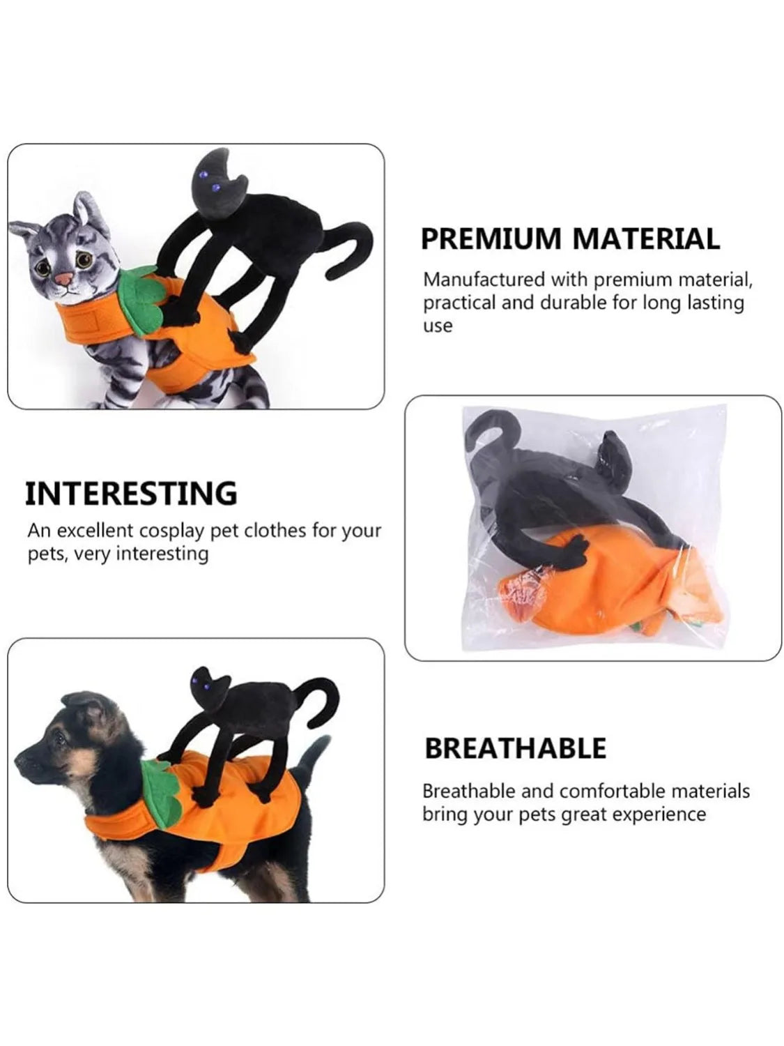 Halloween Pumpkin Pet Costume, Trajes de gato preto para cães, Cosplay para animais de pequeno a grande porte