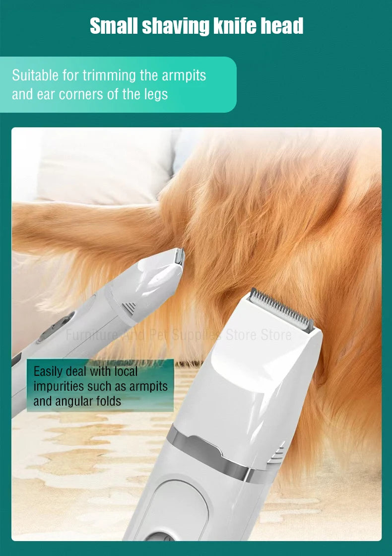 Conjunto 4 em 1 para tosa e cuidados com animais de estimação, 4 lâminas diferentes, barbeador de pelos de animais de estimação, baixo ruído, recarregável, sem fio, seguro, aparador de cães