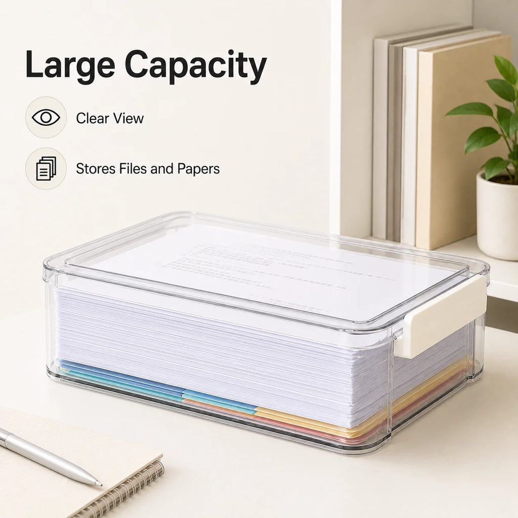 Caixa Organizadora de Documentos Transparente PET, Suporte para Papel A4, Bandeja de Arquivos para Mesa, Contêiner de Pastas para Escritório, Armazenamento que Economiza Espaço