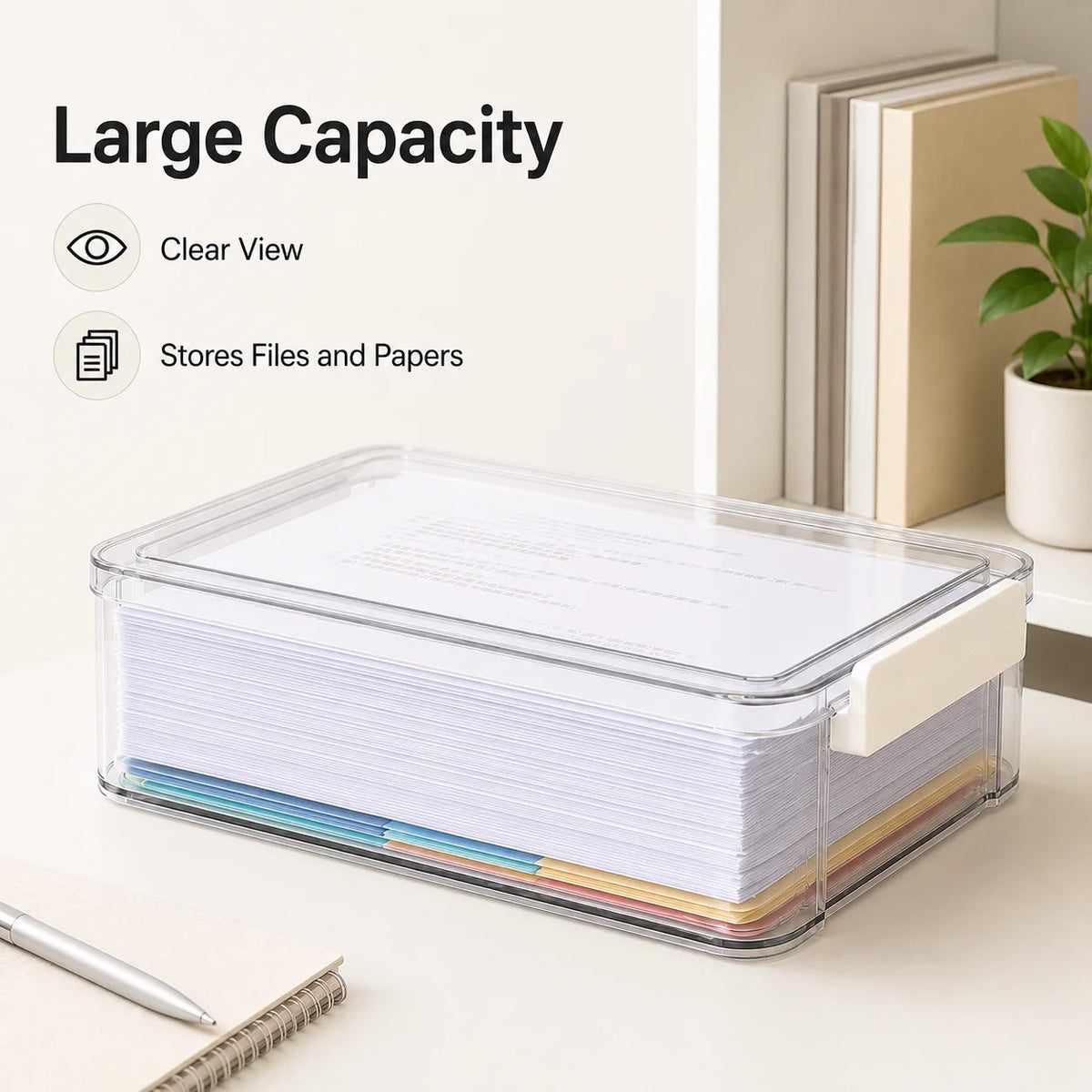 Caixa Organizadora de Documentos Transparente PET, Suporte para Papel A4, Bandeja de Arquivos para Mesa, Contêiner de Pastas para Escritório, Armazenamento que Economiza Espaço