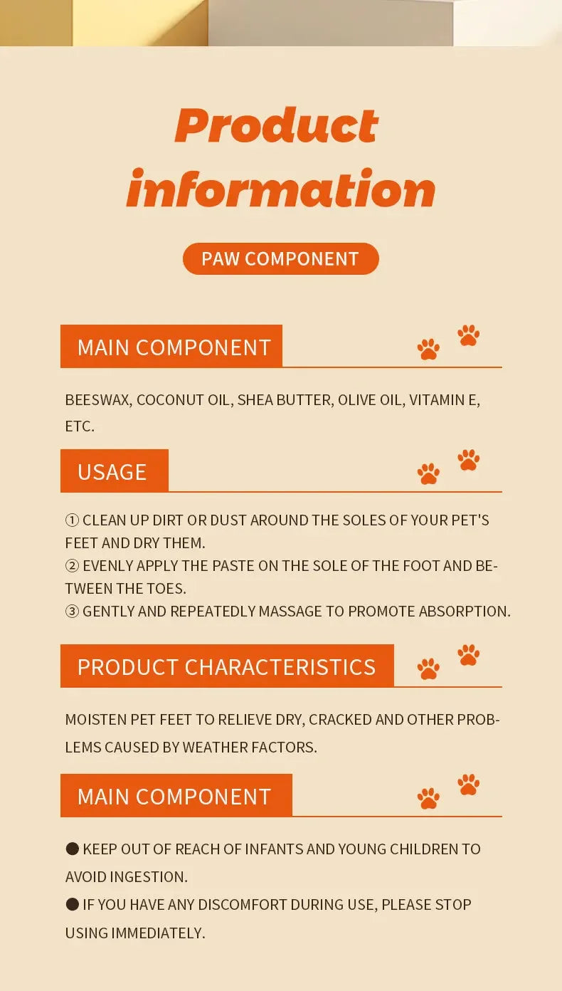 Creme para Cuidado das Patas de Animais de Estimação, Hidrata e Amacia as Solas das Patas, Previne a Pele Seca, Creme de Proteção Nutritiva Diária, Suprimentos para Patas de Animais