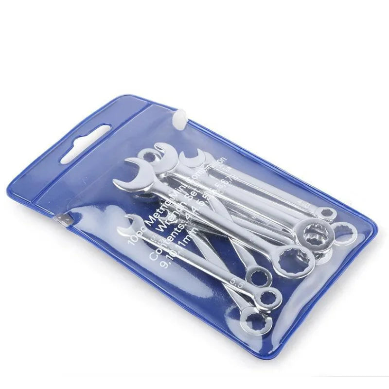 Novo 10 peças mini chave de extremidade aberta 4-11mm metrci/padrão imperial 45 #   Chaves de catraca de extremidade dupla de aço mini chave combinada