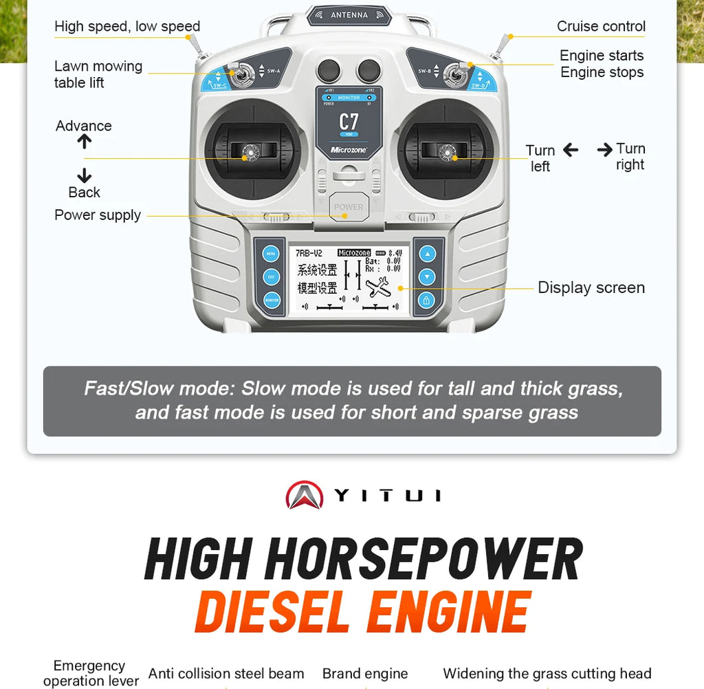 Cortador de Grama a Diesel Personalizado que Consegue Subir Encostas, Robô de Cortar Grama com GPS para Todos os Terrenos