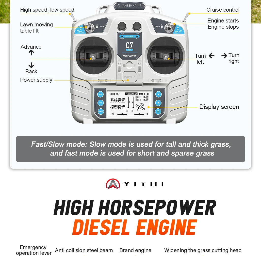 Cortador de Grama a Diesel Personalizado que Consegue Subir Encostas, Robô de Cortar Grama com GPS para Todos os Terrenos