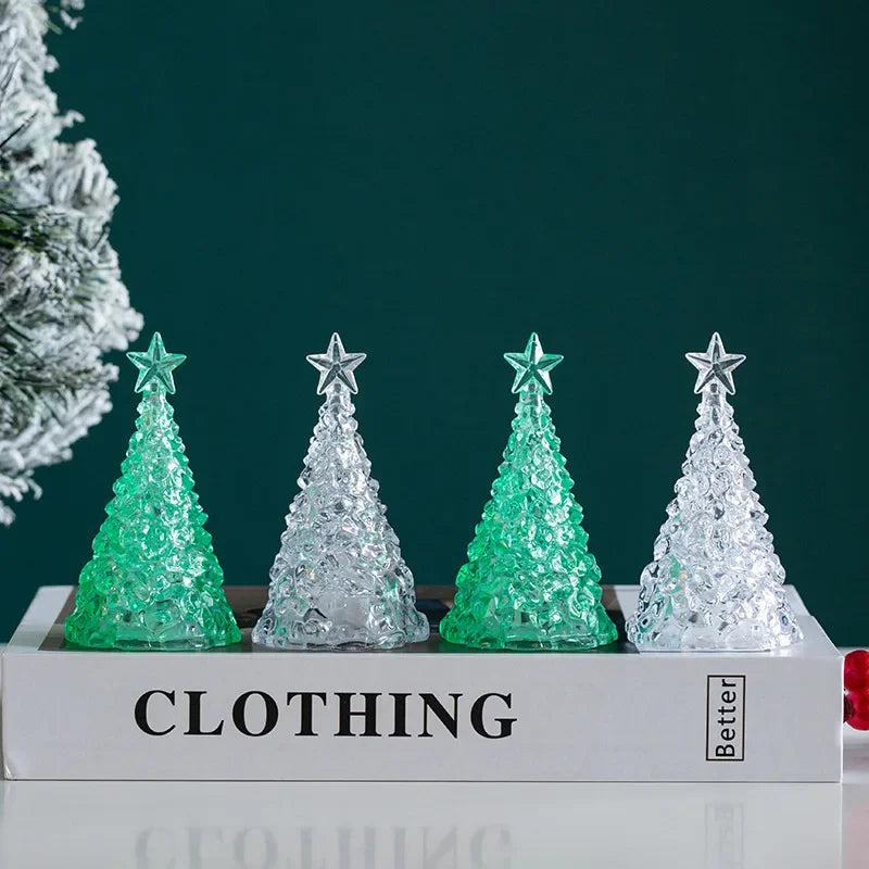 Mini Árvore De Natal Com Luzes LED, Clear Crystal Table Tree Ornamentos, Decorações para o Natal