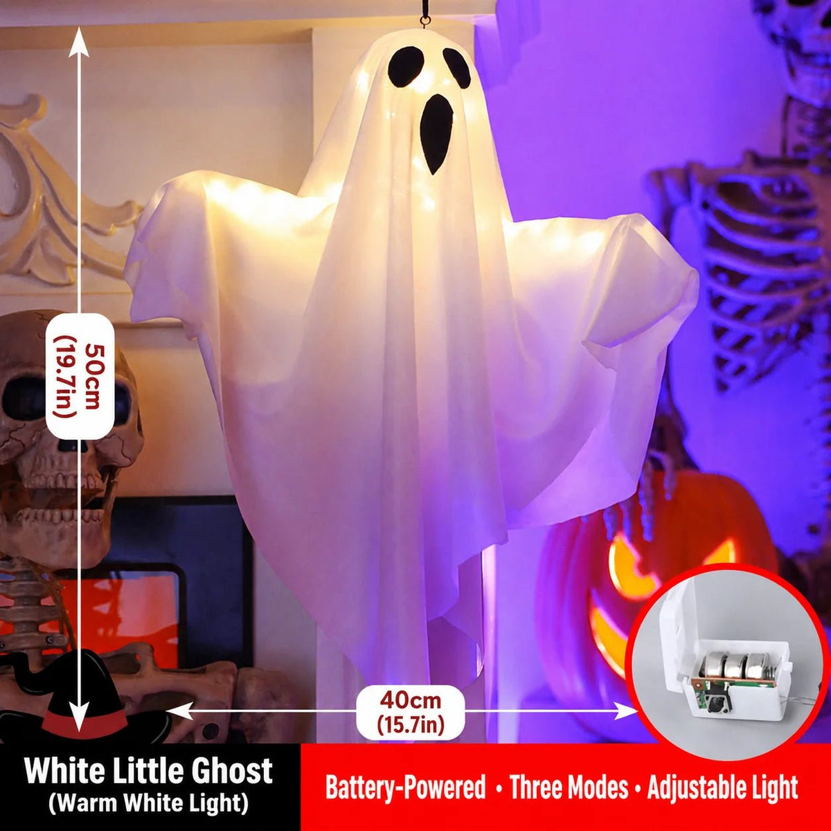 Decoração de Halloween com Fantasma Luminoso LED para Casa, Interior e Exterior, Casa Assombrada, Bar, Adereços de Terror Suspensos, Decoração de Fantasma com Luzes - Kasa & Pet